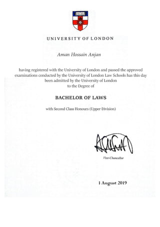 University Of London LLB Certificate