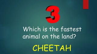 Which is the fastest
animal on the land?
CHEETAH
 
