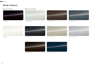Exterior
60
Body Colours
ブリリアントブラック
アイビスホワイト
Solid paint ﬁnishes
グレイシアホワイトメタリック
ウーロングレーメタリック
ハバナブラックメタリック
アーガスブラウン メタリック
キュベシルバーメタリック
ムーンライトブルーメタリック
モンスーングレーメタリック
フロレットシルバーメタリック
Metallic paint ﬁnishes
 