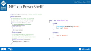 MVP Open Days 2015
.NET ou PowerShell?
 