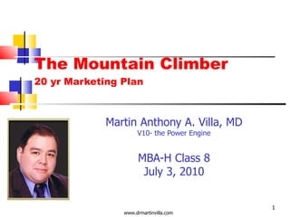 The Mountain Climber 20 yr Marketing Plan Martin Anthony A. Villa, MD V10- the Power Engine MBA-H Class 8 July 3, 2010 