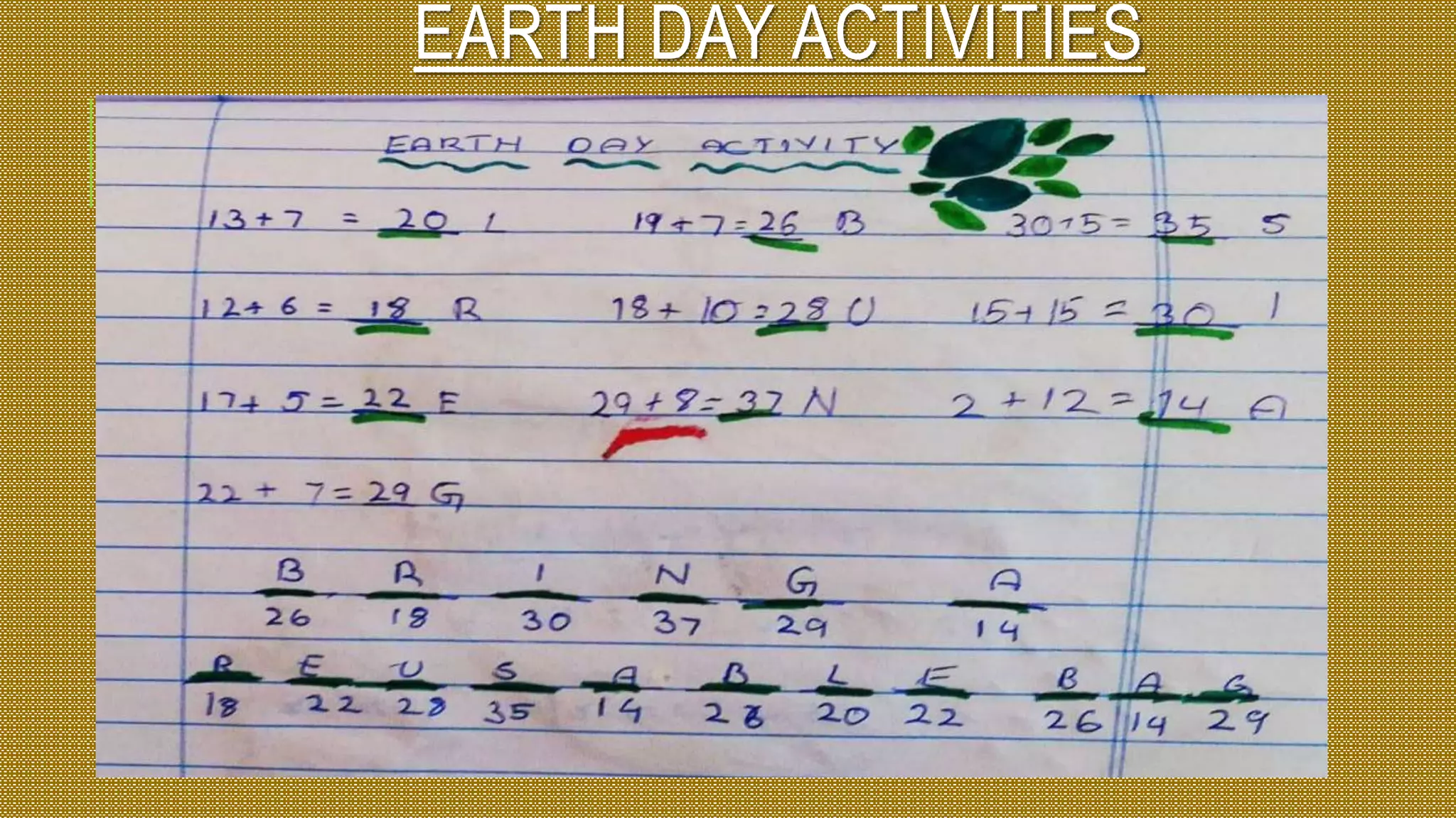 EARTH DAY ACTIVITIES
 