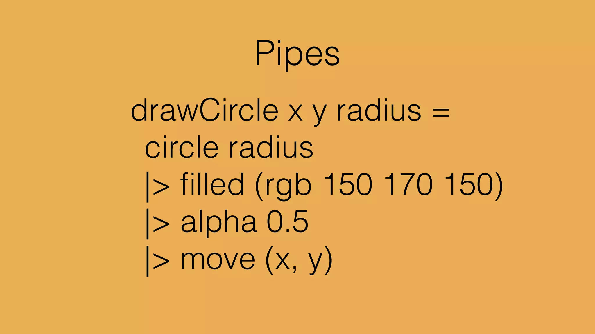 drawCircle x y =	

	

 (Float -> Form)	

	

>> (Form -> Form)
 
