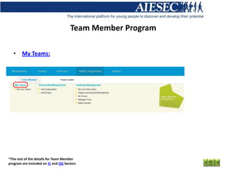 Team Member Program

   • My Teams:




*The rest of the details for Team Member
program are included on IC and OG Sectors
 