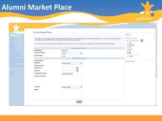 Alumni Market Place Here you can exchange information about all sorts of opportunities for alumni, which can be anything from: Funding/Investment Opportunities, Mentorship Consultancy,  Travel/Accommodation,  Business Opportunities,  Events and  Charity/Volunteer Work. 
