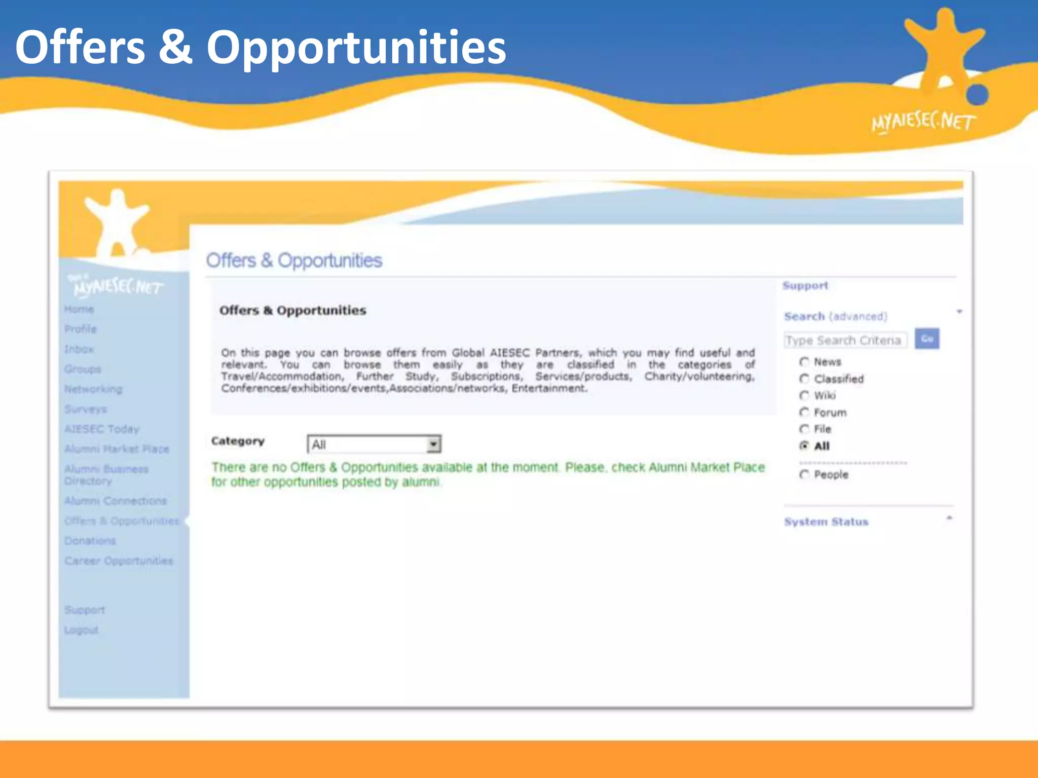 Alumni ConnectionsIt’s linked to AIESEC Today, as you can find there also wikis created by current members with interest for alumni