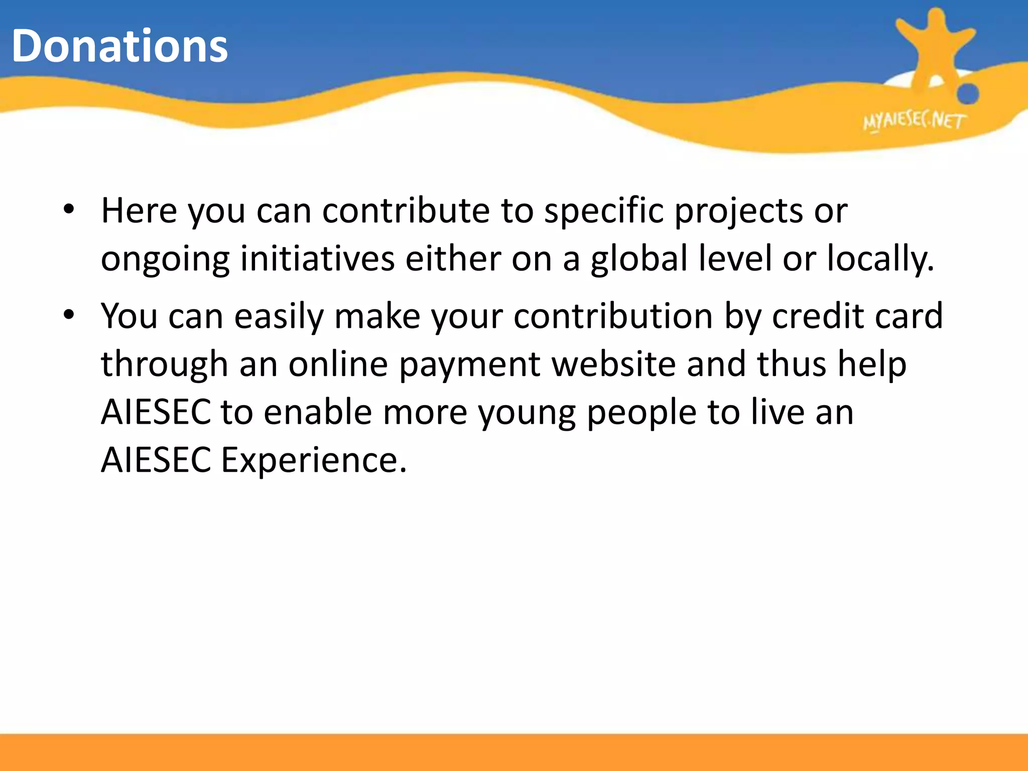 Offers & OpportunitiesOn this page you can browse offers from Global AIESEC Partners, which you may find useful and relevant. 