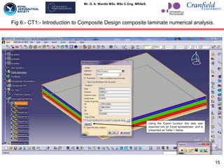 Mr. G. A. Wardle MSc. MSc C.Eng. MRAeS.
Fig 6:- CT1:- Introduction to Composite Design composite laminate numerical analysis.
Using the Export function this data was
exported into an Excel spreadsheet and is
presented as Table 1 below.
15
 