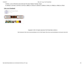 10/16/2017 DSC_0211 copy | First Private Bank
http://www.firstprivatebank.com.mm/en/about.html/dsc_0211-copy 3/3
#619/621, corner of Merchant road and Bo Soon Pat street, Pabedan Township, Yangon.
01-246786, 01-251748, 01-251749, 01-251750, 01-388502, 01-242320, 01-250148, 01-252408, 01-376452, 01-378268, 01-378269, 01-375615
Like us on Facebook!
1 friend likes this
First Private Bank
8,167 likes
Like Page Contact Us
Copyright © 2014 | All rights reserved by First Private Bank Limited (/)
Web Development (http://www.myanmarwebdesigner.com/) by Web Designer (http://www.myanmarwebdesigner.com/myanmar-index.html)
 