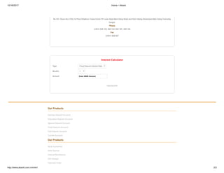 10/16/2017 Home • Abank
http://www.abank.com.mm/en/ 3/3
Yangon O ce
No.531, Room No.(103),1st Floor,Yetakhon Tower,Corner Of Lower Kyee Myin Daing Road and Pann Hlaing Street,Kyee Myin Daing Township,
Yangon.
Phone
(+951) 508 103, 508 184, 508 185 , 508 186
Fax
(+951) 508 087
Interest Calculator
Type Fixed Deposit Interest Rate
Months 1
Amount Enter MMK Amount
CALCULATE
Our Products
Savings Deposit Account
Education Deposit Account
Special Deposit Account
Fixed Deposit Account
Call Deposit Account
Current Account
Our Products
Bank Guarantee
Safe Deposit
Internal Remittance
Gift Cheque
Payment Order
 