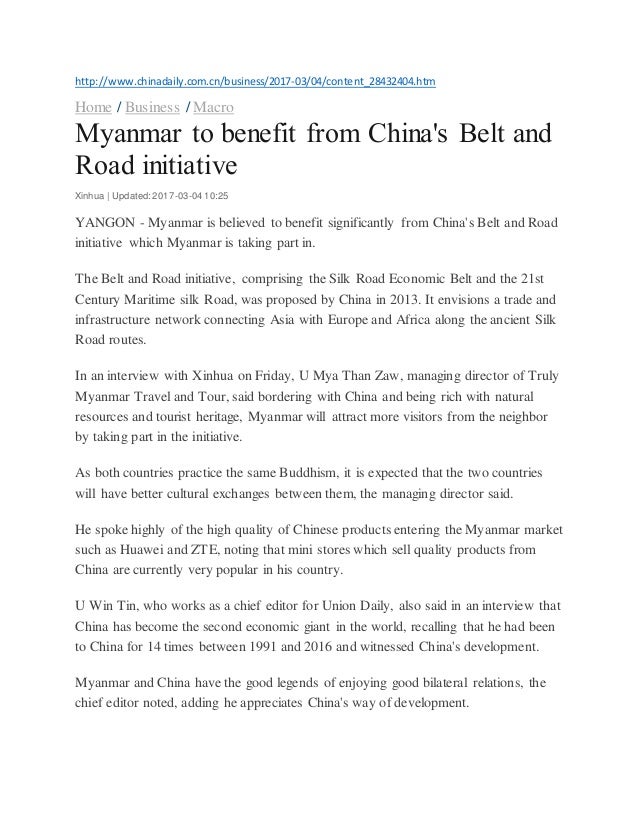 Myanmar to benefit from china&#39;s belt and road initiative တ႐ုတ္ေဖာက္တဲ…