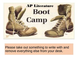 Please take out something to write with and
remove everything else from your desk.
AP Literature
 