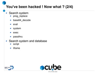 You've been hacked ! Now what ? (2/4)
Search system
preg_replace
base64_decode
eval
system
exec
passthru
Search system and database
script
iframe
 