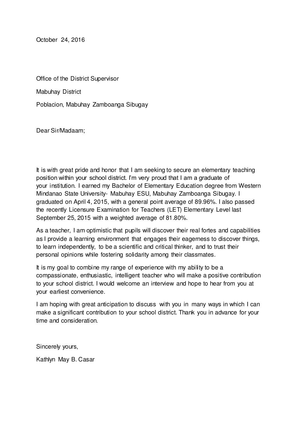 Application letter my image