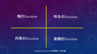 Decision
Architectural	
  Decisionの四象限 by	
  岡大勝
Decision
DecisionDecision
 