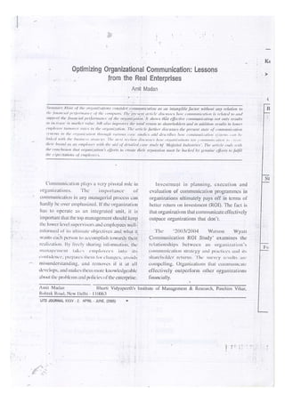 Optimizing Organizational Communication, IJTD, April-June, 2005
