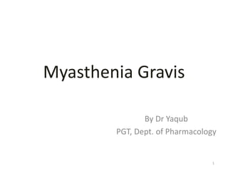 Myasthenia Gravis
By Dr Yaqub
PGT, Dept. of Pharmacology
1
 