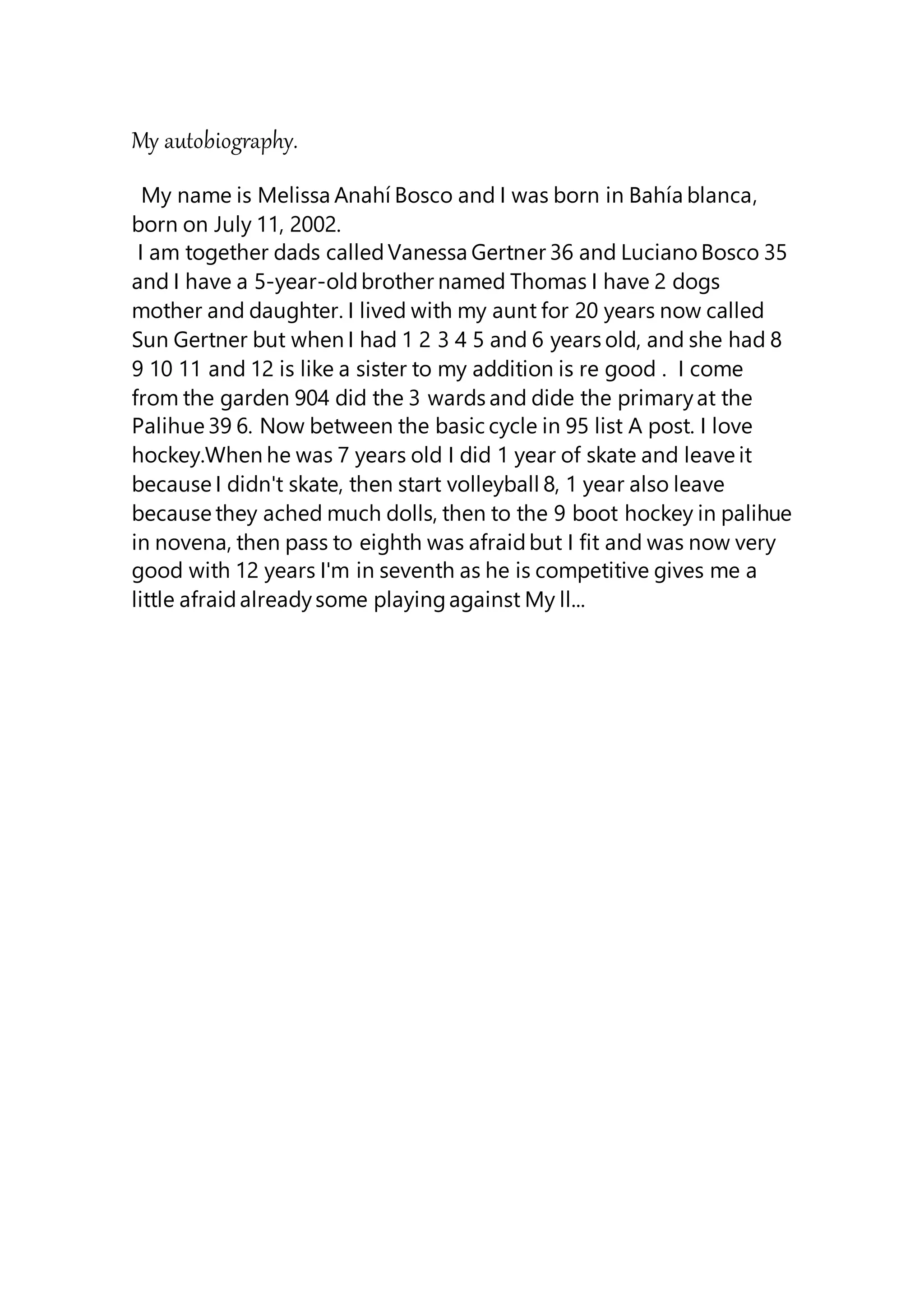 My Autobiography In English Docx