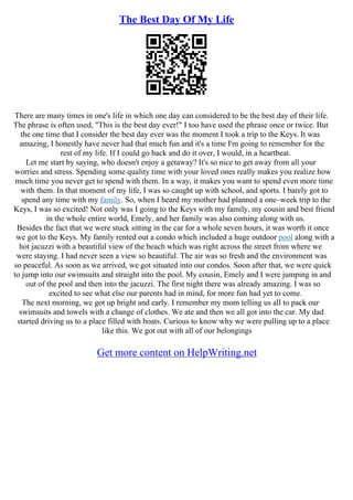 My Best Day Of My Life Essay PDF