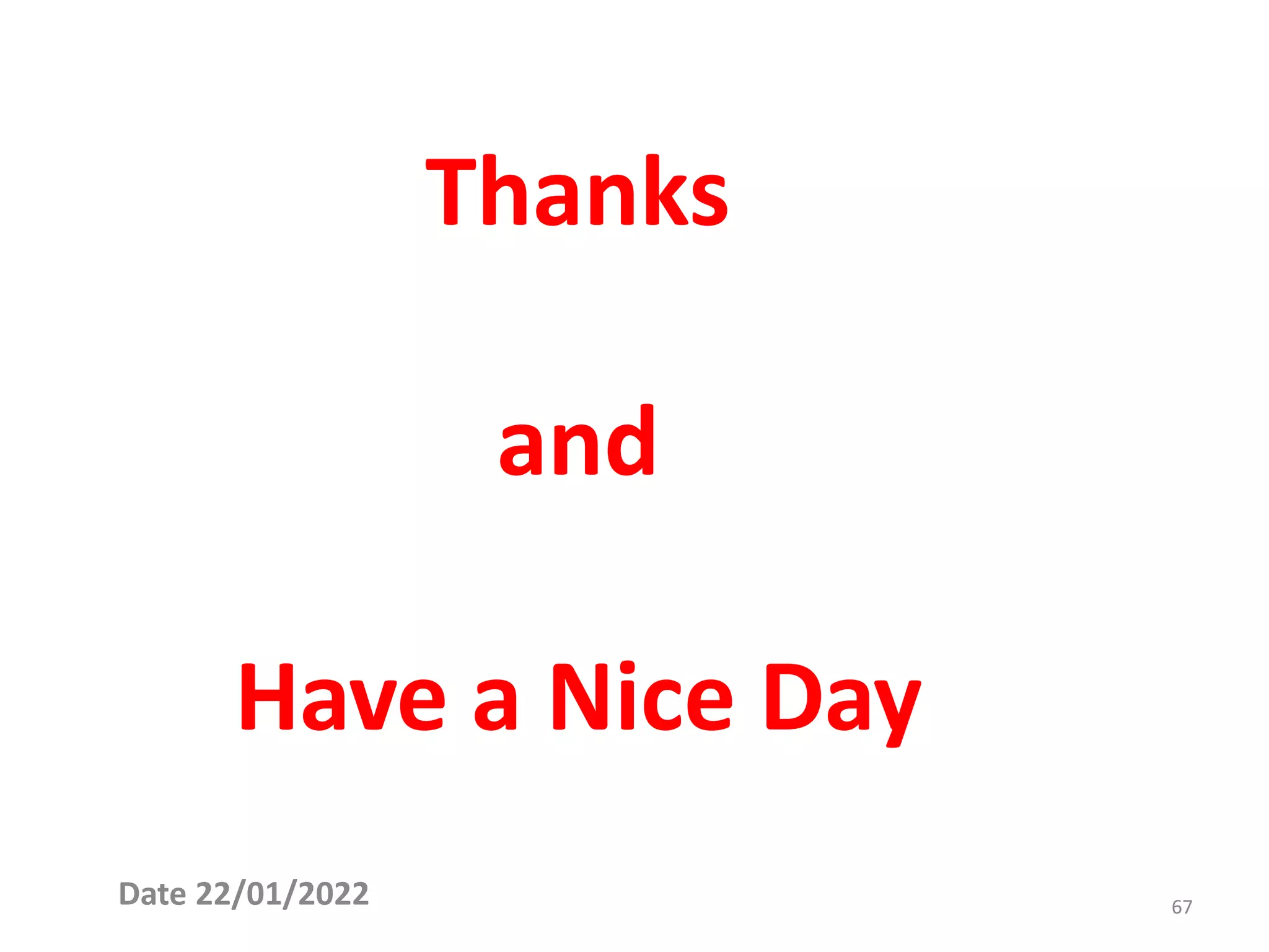 Date 22/01/2022 67
Thanks
and
Have a Nice Day
 