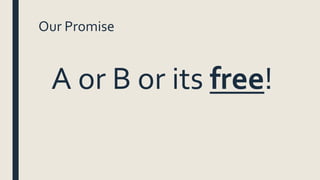 Our Promise
A or B or its free!
 