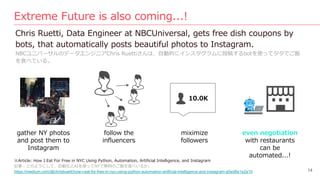 Extreme Future is also coming...!
Chris Ruetti, Data Engineer at NBCUniversal, gets free dish coupons by
bots, that automa...