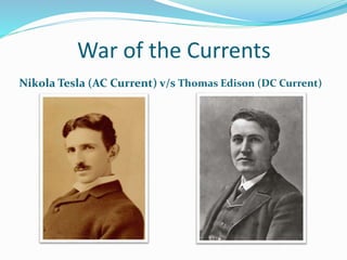 War of the Currents
Nikola Tesla (AC Current) v/s Thomas Edison (DC Current)
 