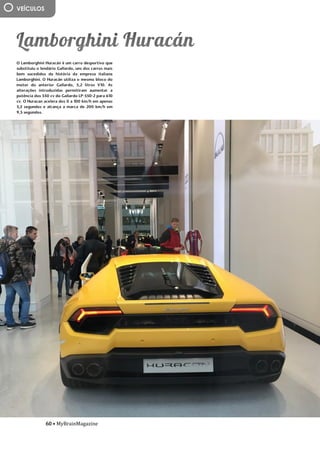 60 • MyBrainMagazine
VEÍCULOS
O Lamborghini Huracán é um carro desportivo que
substituiu o lendário Gallardo, uns dos carros mais
bem sucedidos da história da empresa italiana
Lamborghini. O Huracán utiliza o mesmo bloco do
motor do anterior Gallardo, 5,2 litros V10. As
alterações introduzidas permitiram aumentar a
potência dos 550 cv do Gallardo LP-550-2 para 610
cv. O Huracan acelera dos 0 a 100 km/h em apenas
3,2 segundos e alcança a marca de 200 km/h em
9,5 segundos.
Publicado 1st Ju
influência dos partidos comunistas devido às
dificuldades do pós-guerra. O presidente Truman,
alarmado com a situação, tratou de proclamarem
as necessidades da América conter o avanço
comunista em todas as frentes (política de
contenção), quer através de intervenções militares
quer de ajuda económica. A doutrina Truman levou
os EUA a proporem aos países europeus um plano
de auxílio financeiro, o Plano Marshall - destinado
a promover a recuperação económica e a
estabilidade política, Aumentando o poder de
compra dos europeus ocidentais, beneficiando o
próprio comércio americano. Consolida-se assim o
bloco ocidental, liderado pelos EUA. A reação
soviética não se fez esperar e em 1947 é criado o
Kominform, organismo que superintendia a ação
dos partidos comunistas de todo mundo, com sede
em Moscovo, e, em 1949, em resposta ao plano
Marshall, a União Soviética instituiu o Comecon, a
fim de incentivar a cooperação económica com os
novos estados comunistas. Consolida-se assim o
bloco de Leste, liderado pela URSS.
O
antagonismo dos dois blocos
desencadeou um clima de profunda tensão e de
inúmeros conflitos. As duas superpotências nunca
ousaram confrontar-se diretamente, a razão da
guerra ter demorado quase meio século, por isso é
que se chamou a este período Guerra Fria. Cada
superpotência procurava dispor de uma força
cada vez mais destruidora de modo a tornar-se
superior à sua rival, o equilíbrio do terror, que
acabou por evitar a guerra.
A escalada militar centrou-se na corrida
às armas nucleares e na militarização dos dois
blocos. Em 1949, os soviéticos conseguiram pela
primeira vez na bomba atómica, graças a um casal
de espiões soviéticos, O casal Rosenberg,
infiltrado nos EUA, ficando a par dos americanos.
Dois anos depois, os americanos fabricaram a
primeira bomba de hidrogénio (500 vezes mais
potente que a de Hiroshima) e, passado seis meses,
a URSS igualava-os. A partir de então, com a
construção de mísseis de médio e longo alcance, o
terror nuclear não parou de aumentar. Entretanto,
em 1949, os EUA formaram, com o Canadá e os
seus aliados europeus, a organização do tratado
do Atlântico Norte (NATO), Cujo objetivo era
dotar o bloco ocidental com uma poderosa
estrutura militar. Em 1955, a URSS estabeleceu o
Pacto de Varsóvia, com os países comunistas
europeus. Os EUA e a URSS alargaram ainda as
alianças a outros países, ficando praticamente
todo mundo envolvido no antagonismo bipolar.
 