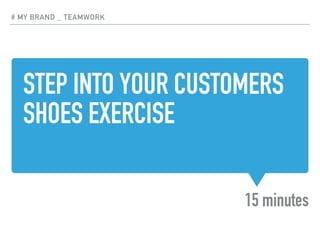 STEP INTO YOUR CUSTOMERS
SHOES EXERCISE
15 minutes
# MY BRAND _ TEAMWORK
 