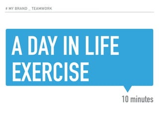 A DAY IN LIFE
EXERCISE
10 minutes
# MY BRAND _ TEAMWORK
 