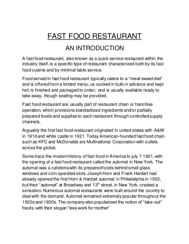 example of introduction in research paper about restaurant