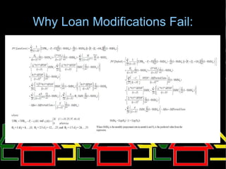 Why Loan Modifications Fail:

                           What NPV Test?
The NPV test is filled with secrets and uncertainties, though the grading is
simple: pass or fail.

NPV, which stands for net present value, is a concept used in making
financial choices. NPV is all about profit. It tells the investor what is more
profitable, helping the homeowner vs. foreclosure or short sale. NPV test
results could mean the difference between keeping or losing your home.

“Without access to the NPV analysis, homeowners are entirely reliant on the
servicer's good faith,” Julia Gordon, senior policy counsel for the Center for
Responsible Lending.
 