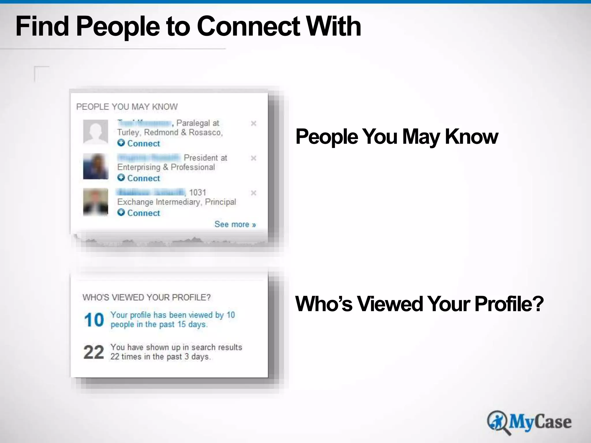 Find People to Connect With 
People You May Know 
Who’s Viewed Your Profile? 
 