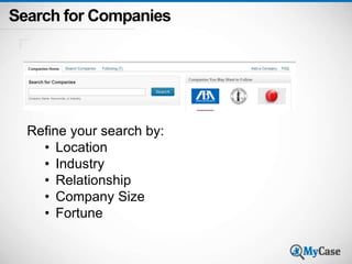 Search for Companies 
Refine your search by: 
• Location 
• Industry 
• Relationship 
• Company Size 
• Fortune 
 