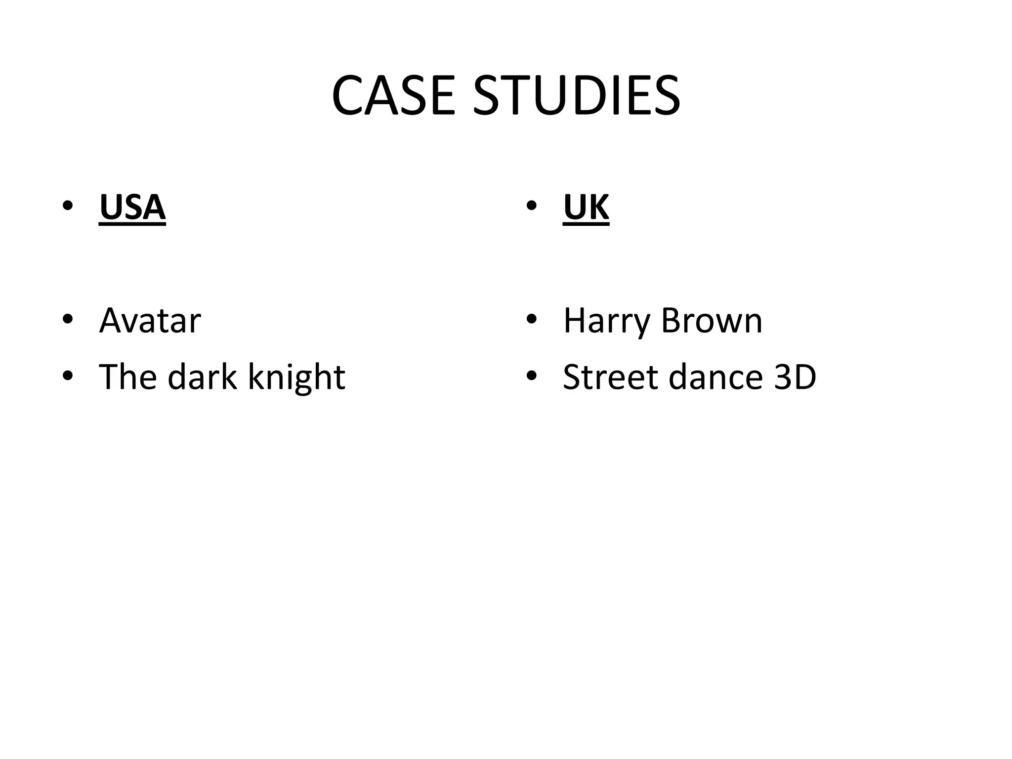 CASE STUDIES USA AvatarThe dark knight UKHarry Brown Street dance 3D  