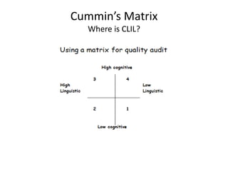 Cummin’s Matrix
Where is CLIL?

 
