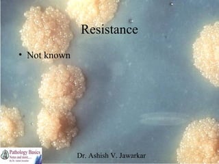 Resistance
• Not known

Dr. Ashish V. Jawarkar

 