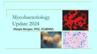 Mycobacteriology
Update 2024
Margie Morgan, PhD, D(ABMM)
 