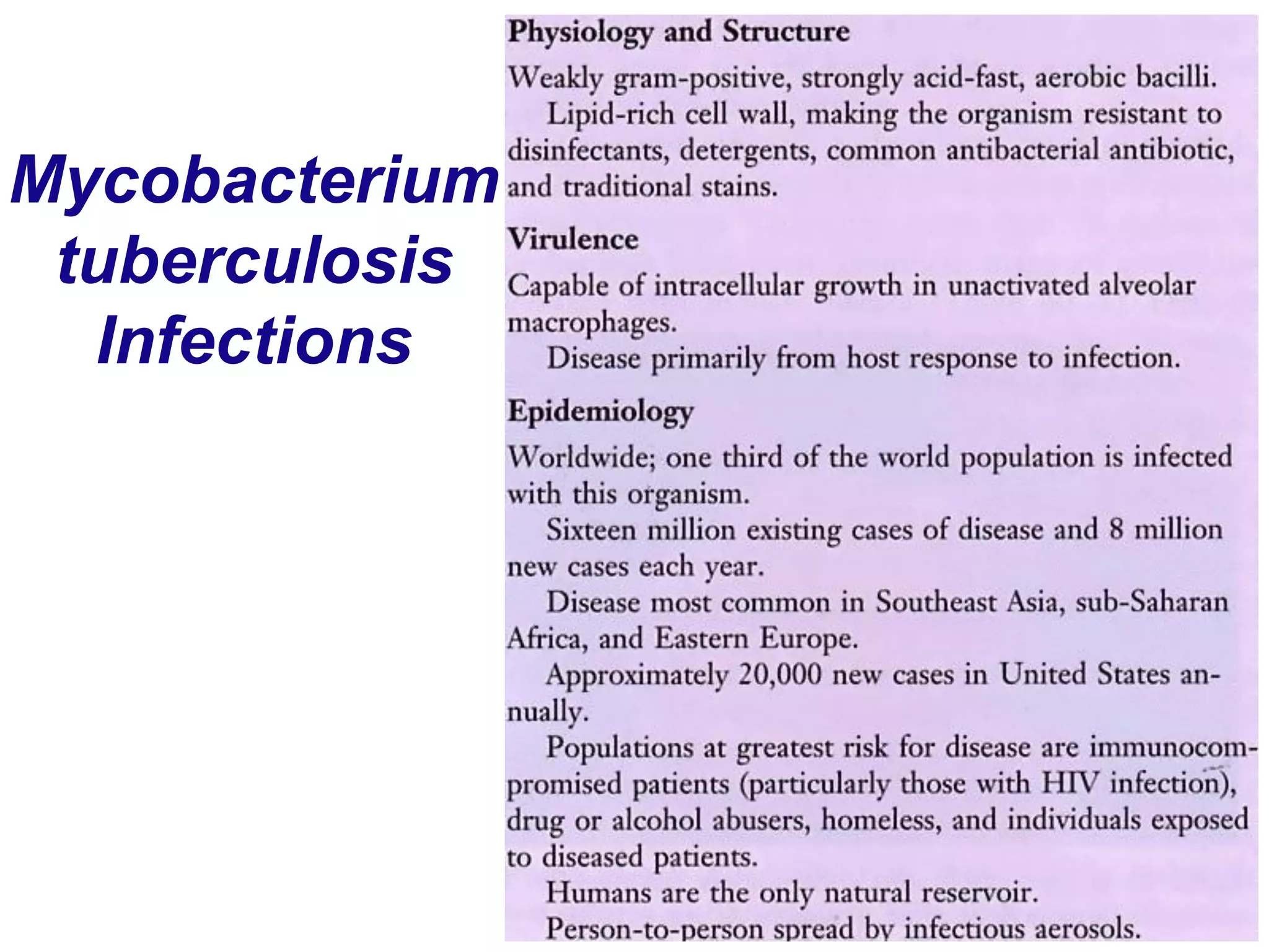 Mycobacterium
tuberculosis
Infections
 