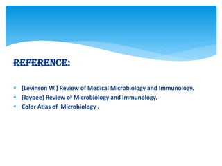 Reference:
 [Levinson W.] Review of Medical Microbiology and Immunology.
 [Jaypee] Review of Microbiology and Immunology.
 Color Atlas of Microbiology .
 
