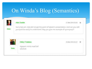 On Winda’s Blog (Semantics)
 