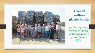 Over 10
million
plastic bottles
go for recycling,
instead of going
to the dump for 4
years (since
2013)
 