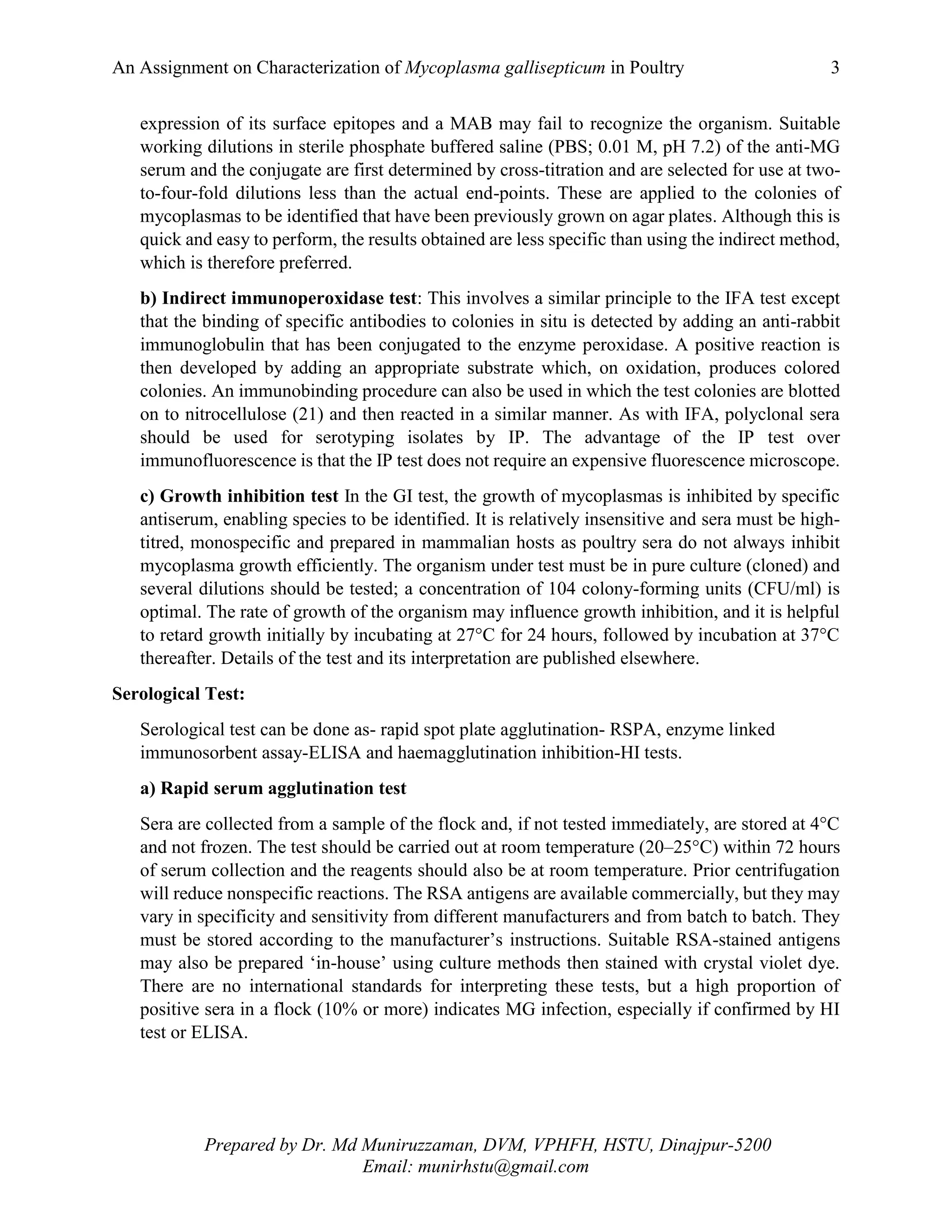 CHARACTERIZATION OF MYCOPLASMA GALLISEPTICUM IN POULTRY PDF