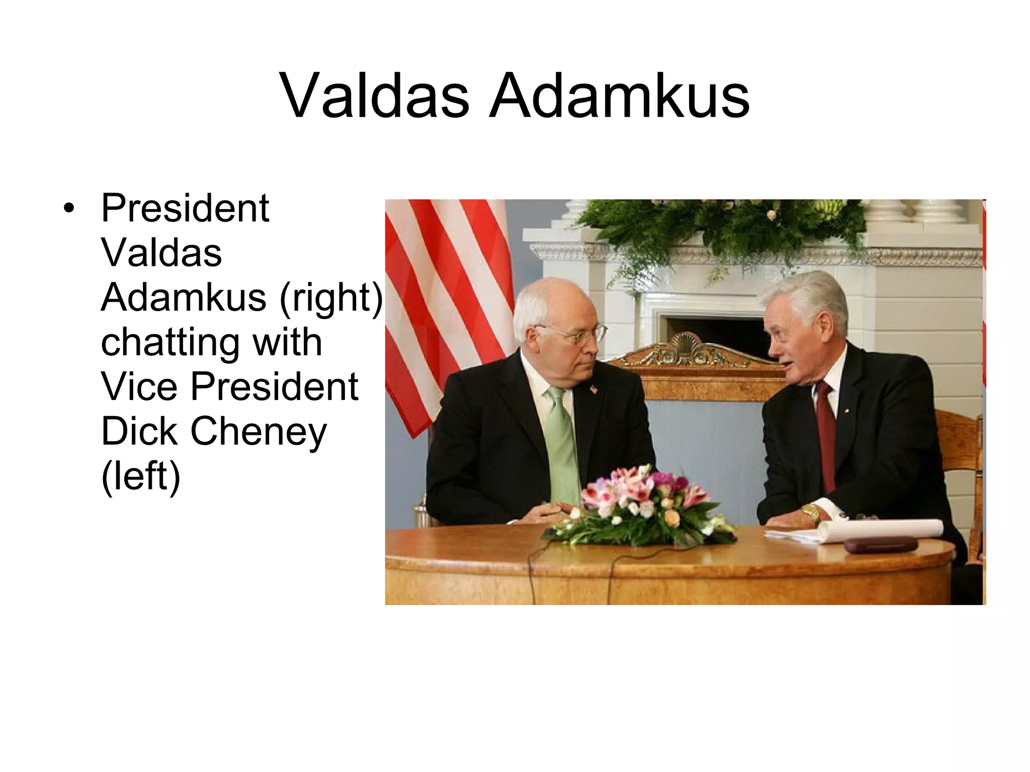 Valdas Adamkus President Valdas Adamkus (right) chatting with Vice President Dick Cheney (left)  