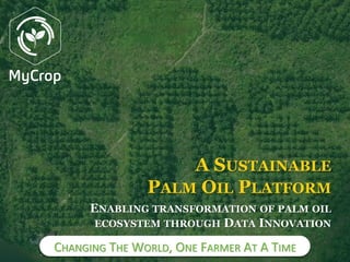 CHANGING THE WORLD, ONE FARMER AT A TIME
ENABLING TRANSFORMATION OF PALM OIL
ECOSYSTEM THROUGH DATA INNOVATION
A SUSTAINABLE
PALM OIL PLATFORM
 