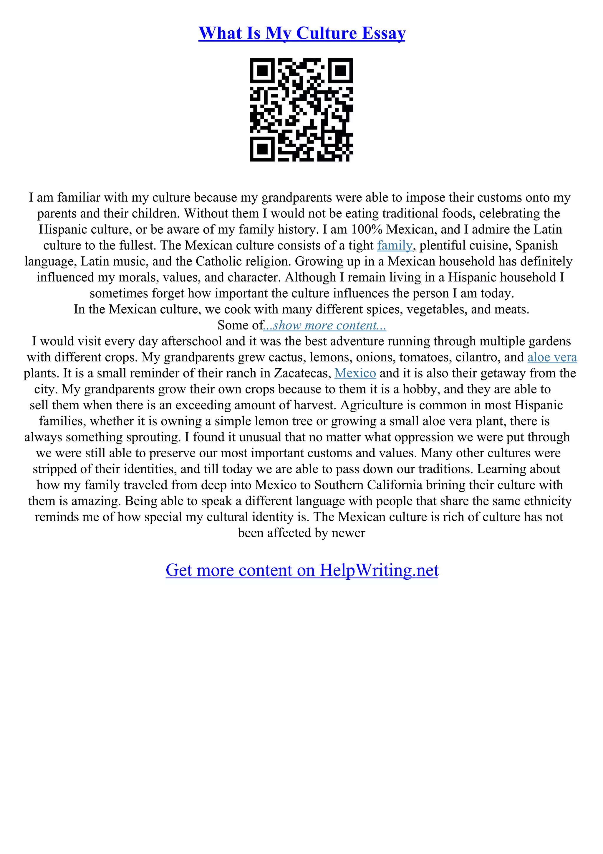My Culture Essay | PDF