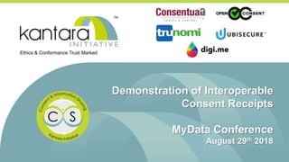 Demonstration of Interoperable
Consent Receipts
MyData Conference
August 29th 2018
Ethics & Conformance Trust Marked
 