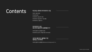 ???? ??? ????? ??
??? 3?? ??
???????
????? ?? ?? ??
????? ?? ??? ?? ??
????? on ????
N A V E R C L O U D P L A T F O RM
Contents
????? ??,
? ??? ???? ??????
??? ???? ???? ??
????? ??? ??? ?? ??? ??
??? ???? ??? ??
???? ????
??? ???? ??? Reference Architecture #1~4
 