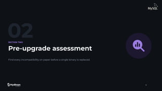 02
SECTION TWO
Pre-upgrade assessment
Find every incompatibility on paper before a single binary is replaced.
11
 