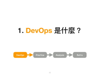 1. DevOps 是什什麼？
11
AnalysisDevOps Practice Retro
 